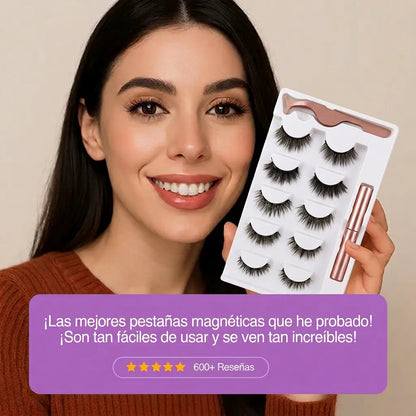 Kit 10 Pestañas Magnéticas 3D + Delineador y Pinza Aplicadora Gratis
