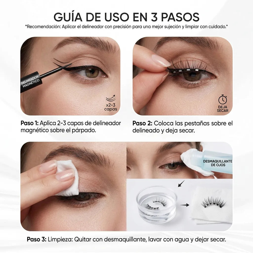 Kit 10 Pestañas Magnéticas 3D + Delineador y Pinza Aplicadora Gratis