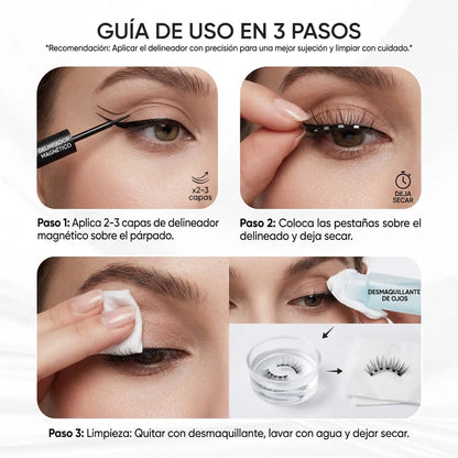 Kit 10 Pestañas Magnéticas 3D + Delineador y Pinza Aplicadora Gratis