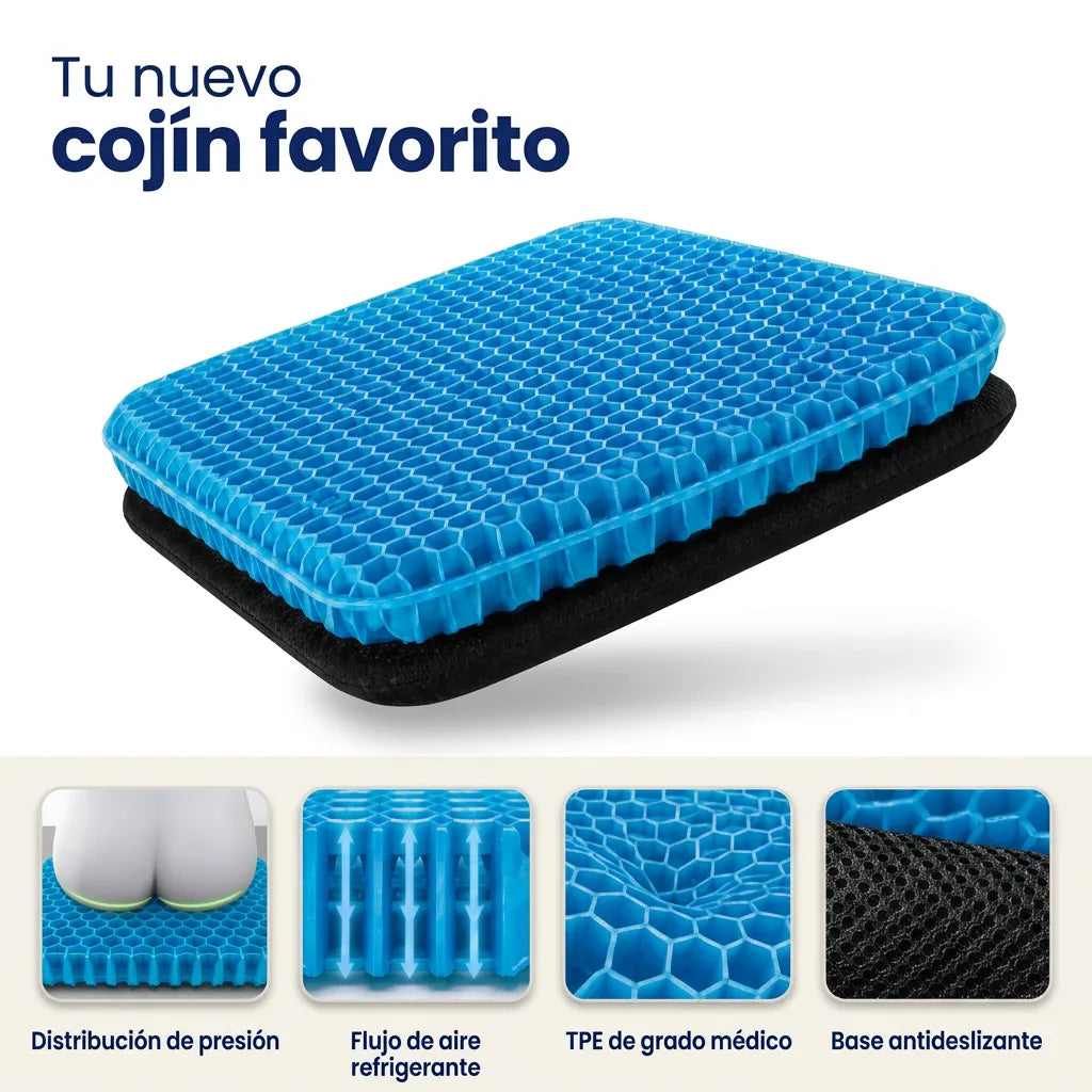 Cojín Ergonómico de Gel Flexible Tipo Panal