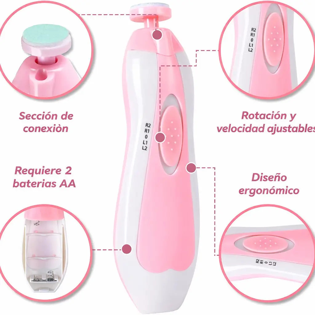 Lima eléctrica para uñas para bebé, cortauñas de seguridad 6 en 1
